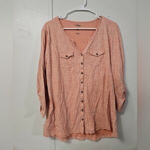 Indigo Polka Dot Peach Button Down Top!